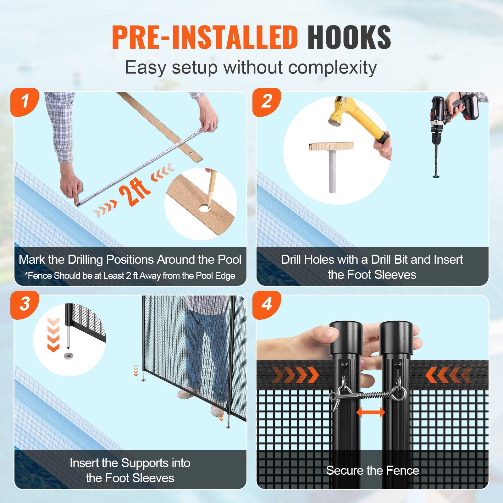 Pool Fence, 4 X 12 FT Pool Fences For Inground Pools, Removable Child Safety Pool Fencing, Easy DIY Installation Swimming Pool Fence, 340gms Teslin PVC Pool Fence Mesh Protects Kids And Pets