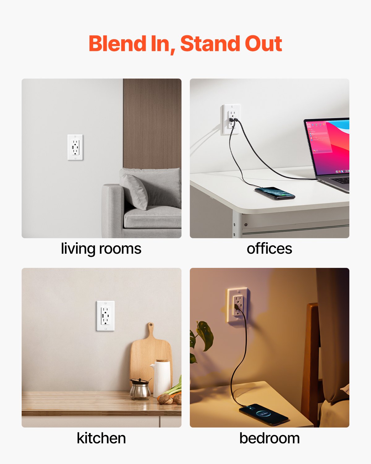 10 PCS USB Outlet 24 W 15A Wall Electrical Outlet With 1 Type C 1 Type A