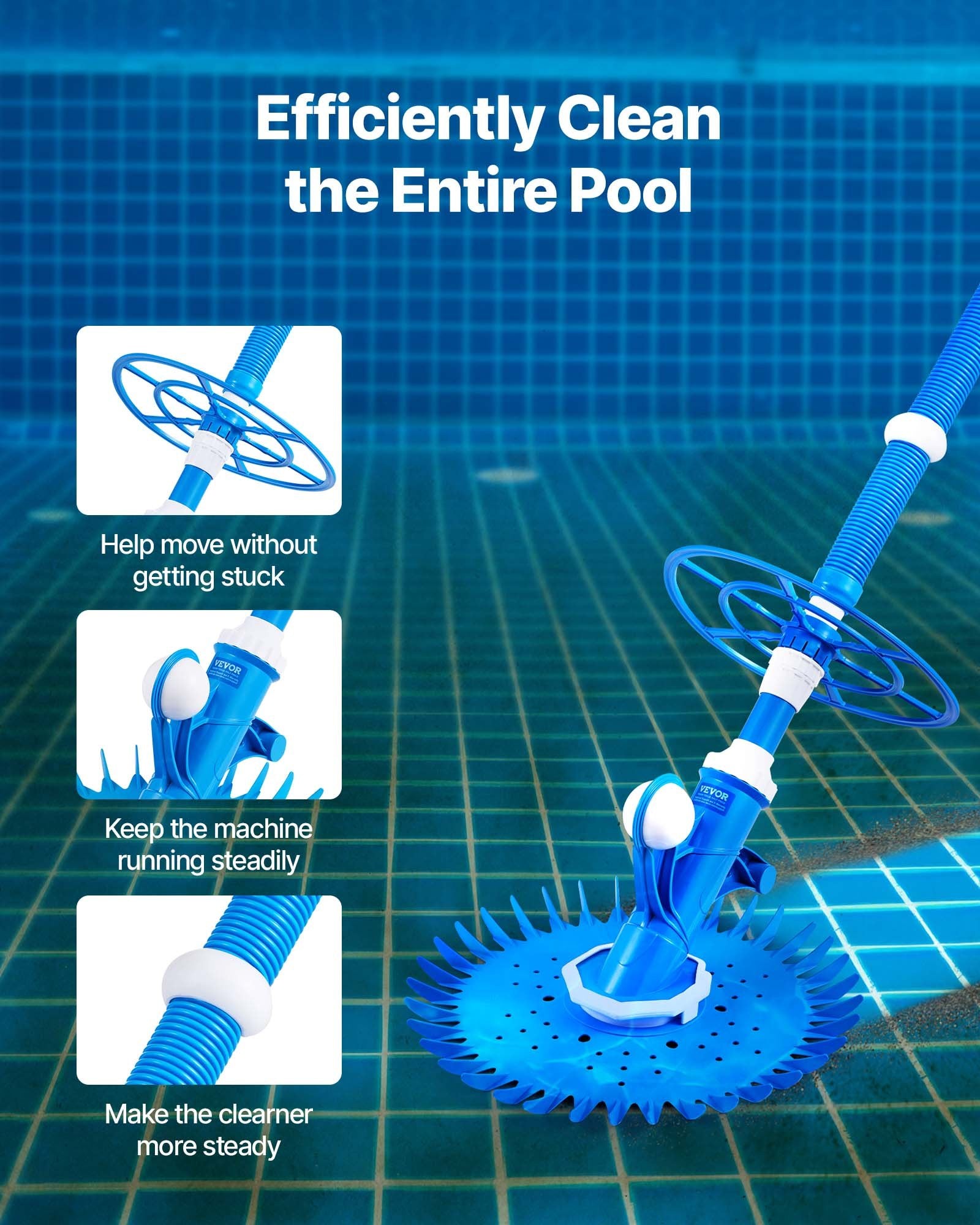 Suction Pool Cleaner, Automatic Pool Vacuum Cleaner, Suction Side Automatic Pool Cleaner, Suction Vacuum Pool Sweeper With 12 Hoses, For In-ground Pool And Above-ground Pool Up To 20 X 35 Ft