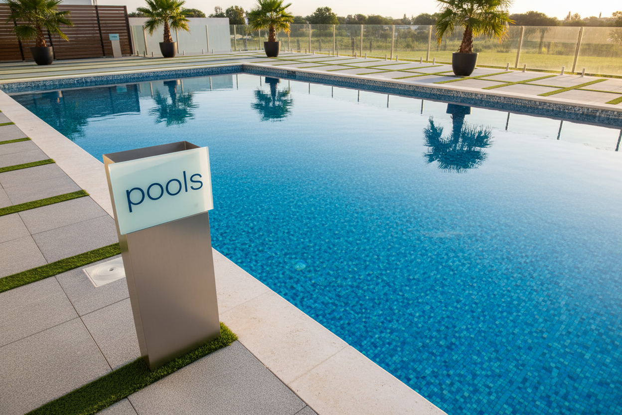 Swimming pool with pools sign